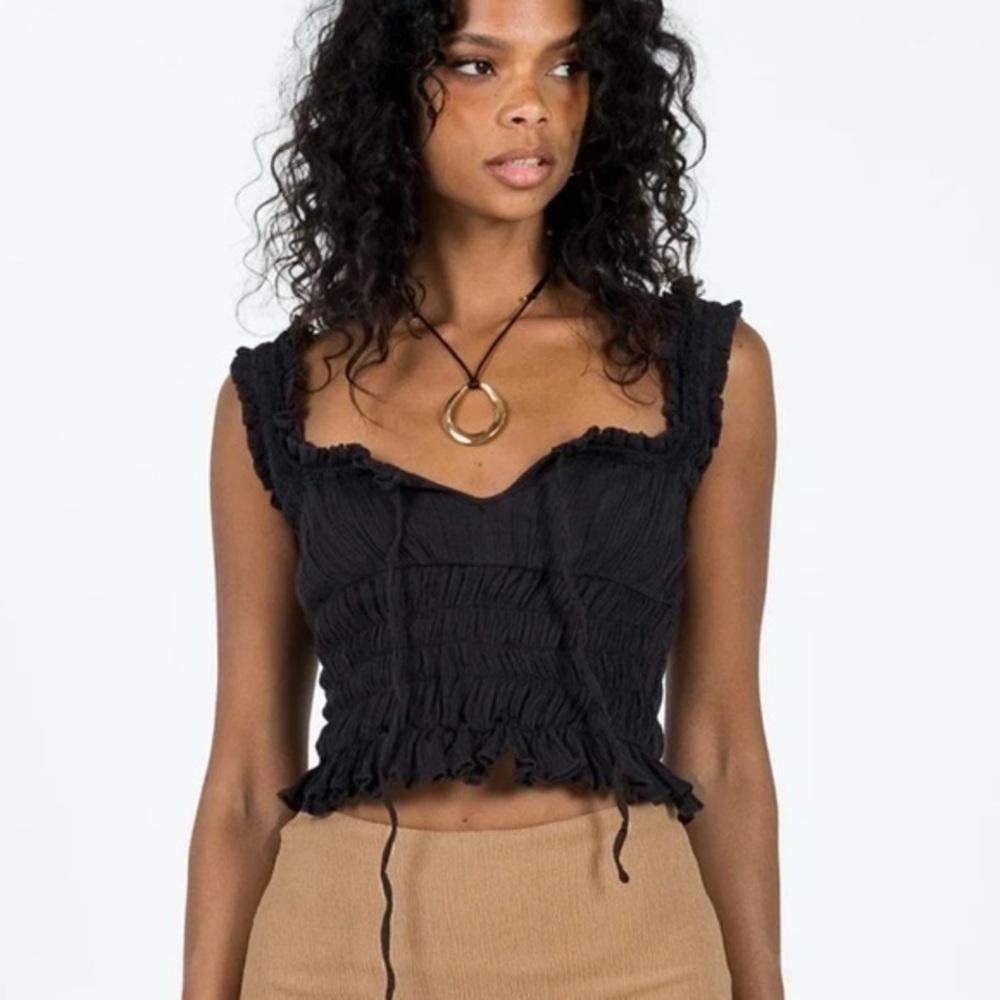 Princess Polly Black Smocked Sleeveless Crop Top